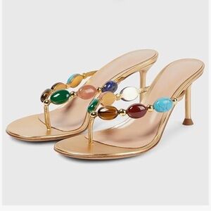 Foklysp
Women – Gold Dressy Sandals with Colorful Gem Beaded Straps size 10 NWOT